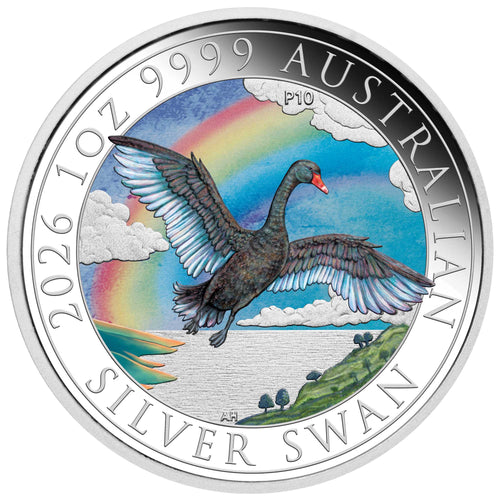 Australischer Schwan 2026 – ANDA Coin Show Perth | 1 oz Silbermünze | Ag .999 | Proof Color | The Perth Mint