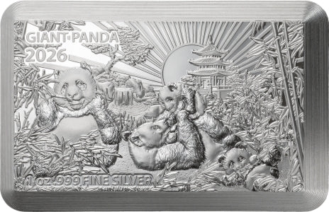 Premium Size Silver Bar – Panda Family 2026 – 1 oz Silbermünze | Vorderseite | MM-Edelmetalle