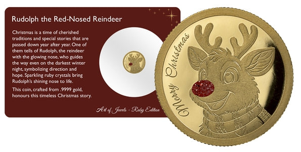 Rudolph – Rentier mit Rubinstaub 2026 – 1/100 oz Goldmünze – Produktansicht