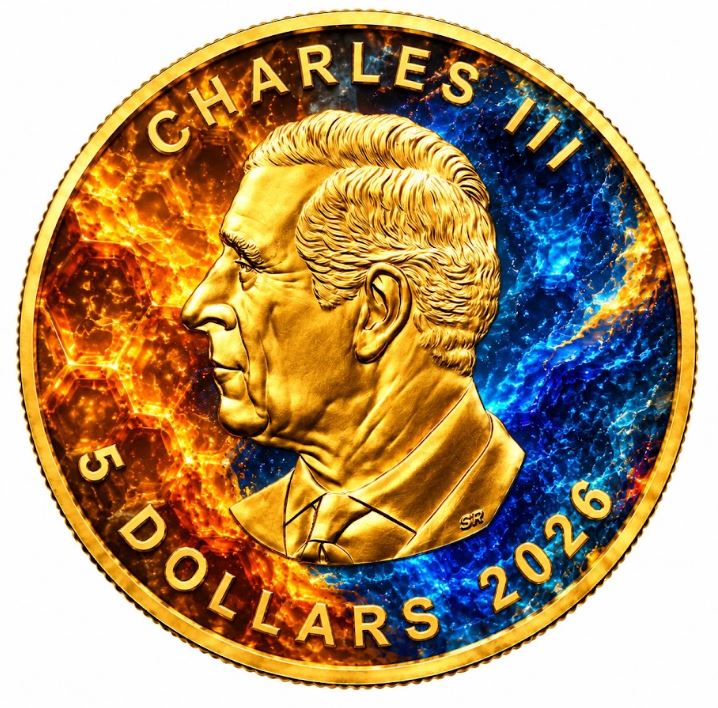 Harmony of Opposites Maple Leaf 2026 – Rückseite mit König Charles III und Nennwert 5 CAD