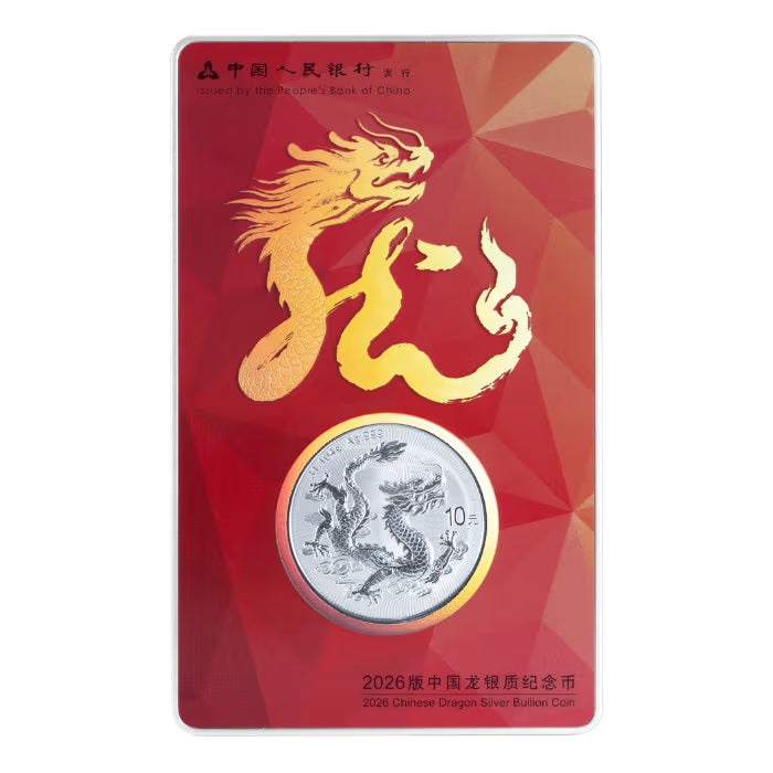 China Dragon 2026 – 1 oz Silbermünze | Ag .999 | BU | Golden Dragon Card