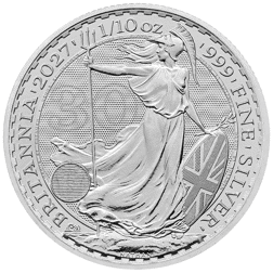 Britannia 2027 30 Jahre – 1/10 oz Silber, Motivseite mit Jubiläums-Privy