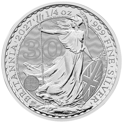 Britannia 2027 30 Jahre – 1/4 oz Silber, Motivseite mit Jubiläums-Privy