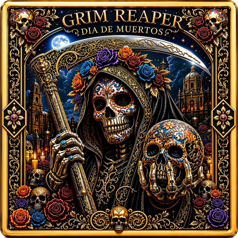 Kupfermedaille 1 kg – Grim Reaper: Día de Muertos 2026 | 3D & Colors | Cu .999 | Limitiert 249 Stück