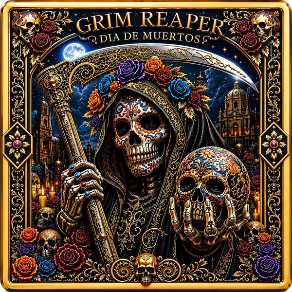 Kupfermedaille 1 kg – Grim Reaper: Día de Muertos 2026 | 3D & Colors | Cu .999 | Limitiert 249 Stück