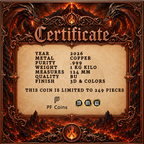 Kupfermedaille 1 kg – Inferno Dragon: The Fire Tyrant 2026 | 3D & Colors | Cu .999 | Limitiert 249 Stück