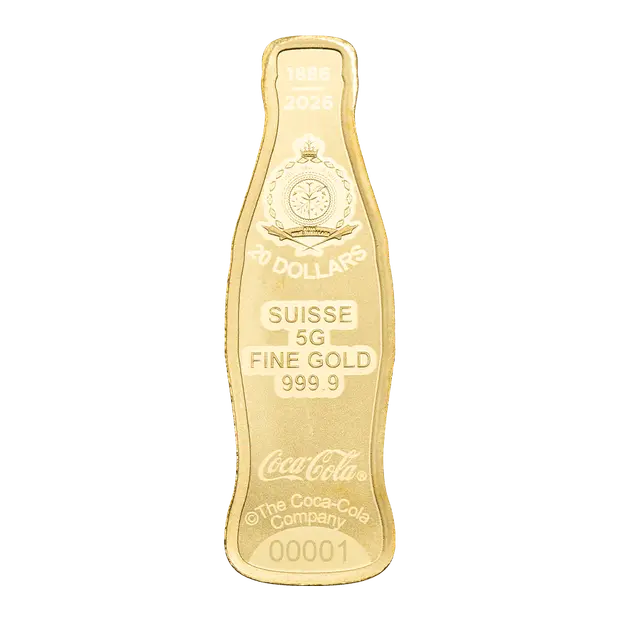Goldbarren 5 g – Coca-Cola Flasche | 140. Jubiläum 2026 | Au .9999 | PAMP | Limitiert 10.000 Stück**