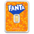 PAMP Fanta 2026 – Vorderseite des 1-g-Goldbarrens in der Fanta-Präsentationskarte