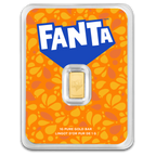 PAMP Fanta 2026 – Vorderseite des 1-g-Goldbarrens in der Fanta-Präsentationskarte