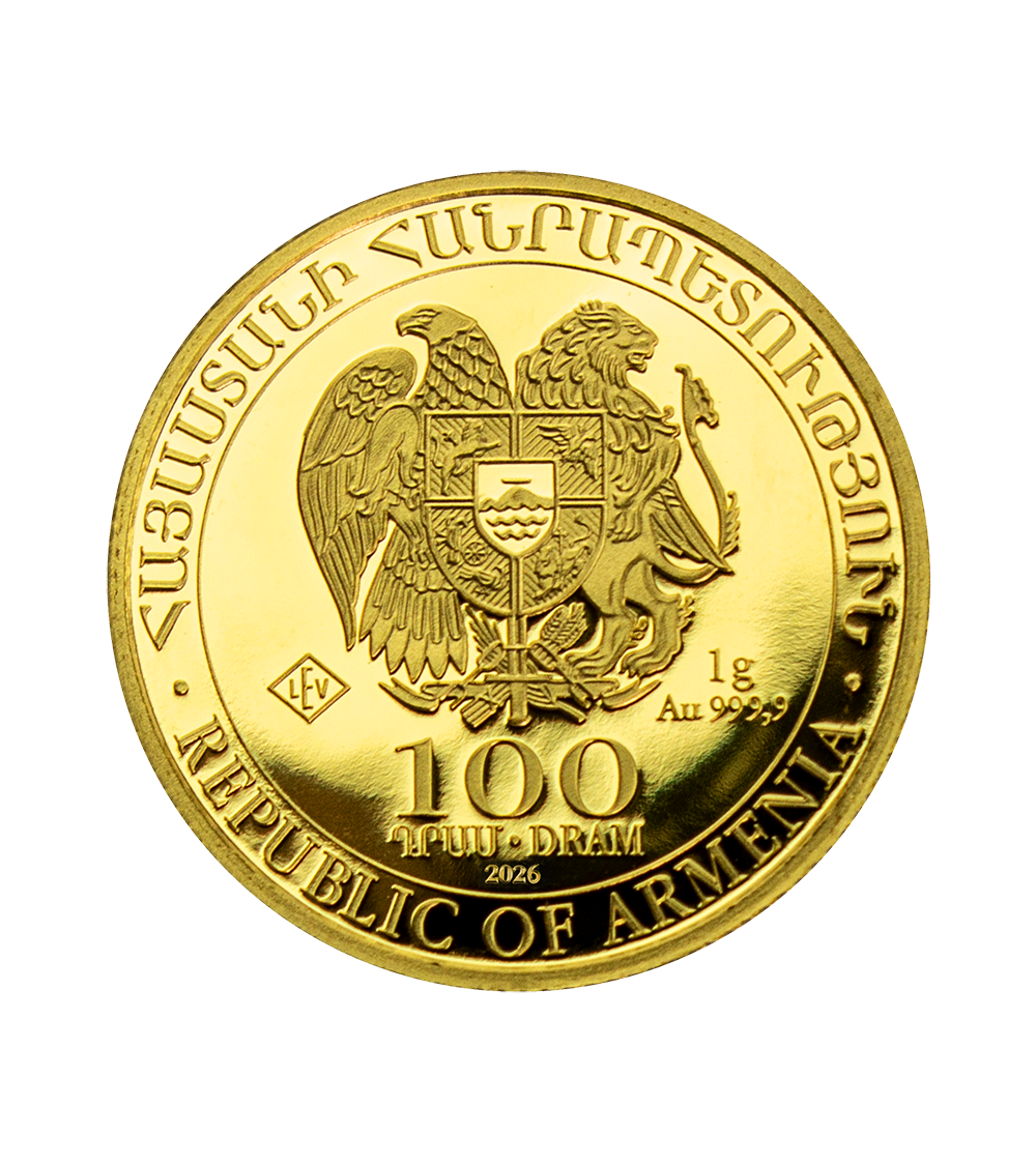Armenien Noah's Ark 1g Goldmünze 2026 – Rückseite 100 Dram