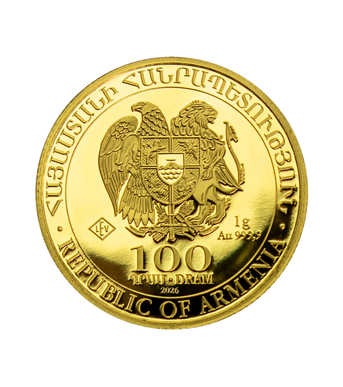 Armenien Noah's Ark 1g Goldmünze 2026 – Rückseite 100 Dram
