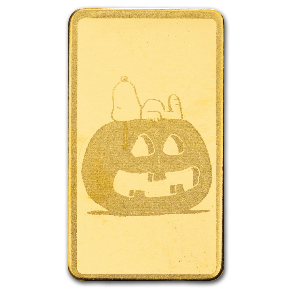 Peanuts Great Pumpkin 2026 – Rückseite des 0,5-g-Goldbarrens