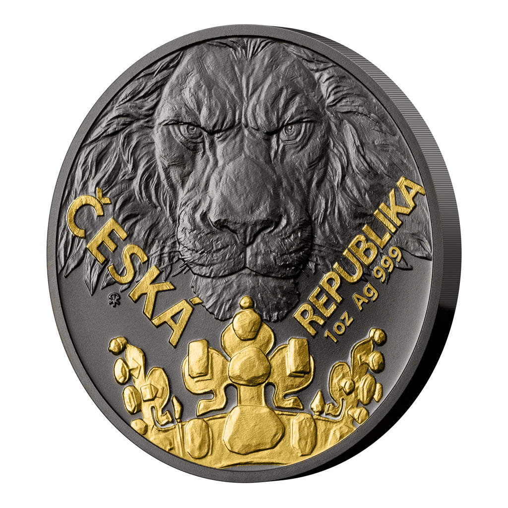 Czech Lion 2023 – 1 oz Silber Schwarzplatin & Selektive Vergoldung (Czech Mint)