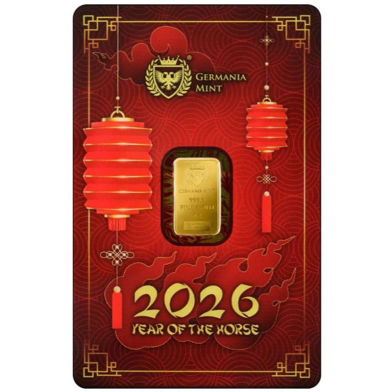 Germania Mint Gold Minted Bar 1g Au999.9 -Chinese Year of the Horse**