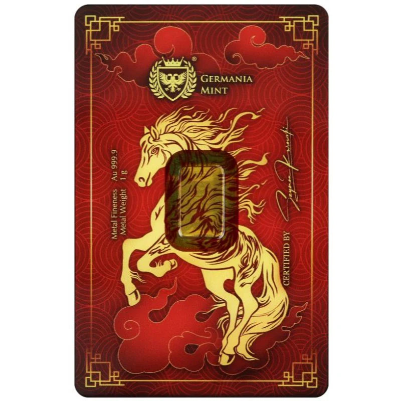 Germania Mint Gold Minted Bar 1g Au999.9 -Chinese Year of the Horse**