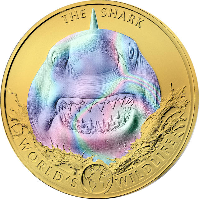 Golden Holographic – 1 oz Shark 2026 – Silbermünze – Produktansicht