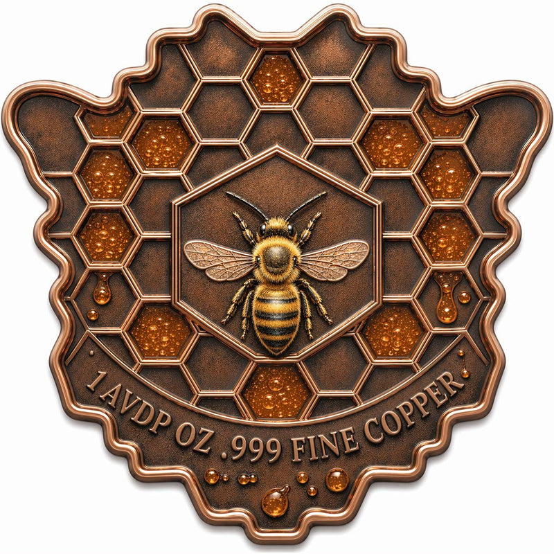 Kupfermedaille 1 oz – Honey Queen Shaped 2026 | Antique Copper & Colors | Cu .999 | Limitiert 2.500 Stück
