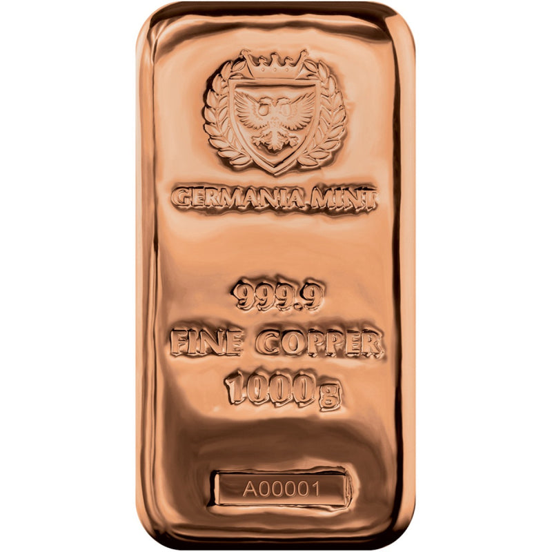 Germania Kupferbarren 1kg 999,9 - Kupfer Barren mit Hologramm