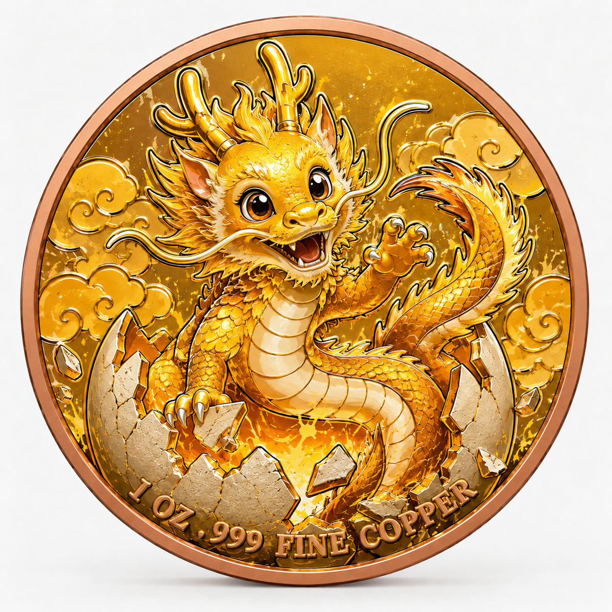 Goldener Drache - Dragon Hatchling – 1 oz Kupfermedaille