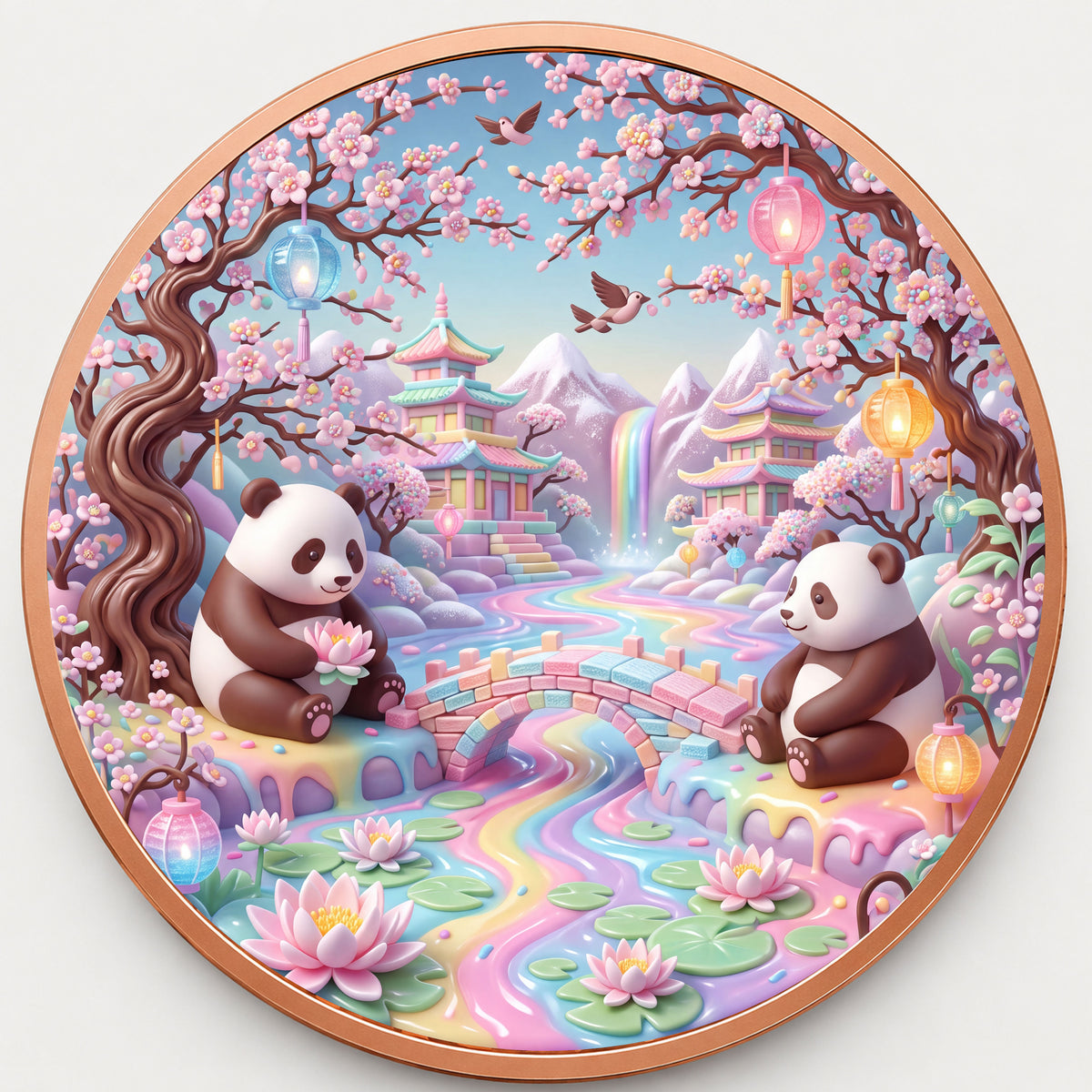 Pandas im Kirschblütenhain – 1 oz Kupfermedaille