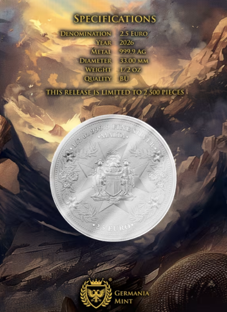 Malta Golden Eagle 2026 – 1/2 oz Silbermünze | Ag .999 | Coincard | Malta