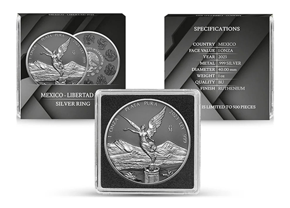 Mexiko Libertad 2023 – 1 oz Silbermünze | Ag .9999 | Ruthenium | Silver Ring | Banco de Mexico*