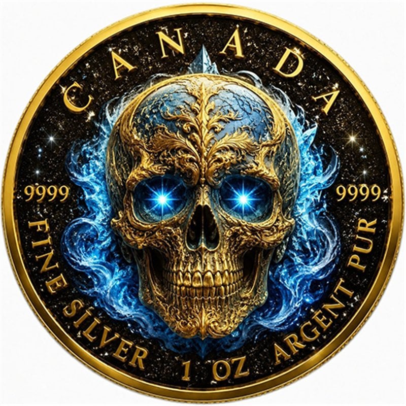 Azure Death 2026 – Motivseite mit Totenkopf, 1 oz Silver Maple Leaf Ag .9999