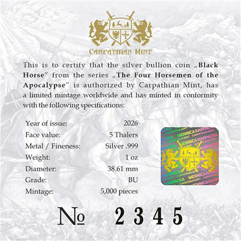 Black Horse – Vier Reiter der Apokalypse | 1 oz Silbermünze | Ag .999 | 5 Thaler | 2026