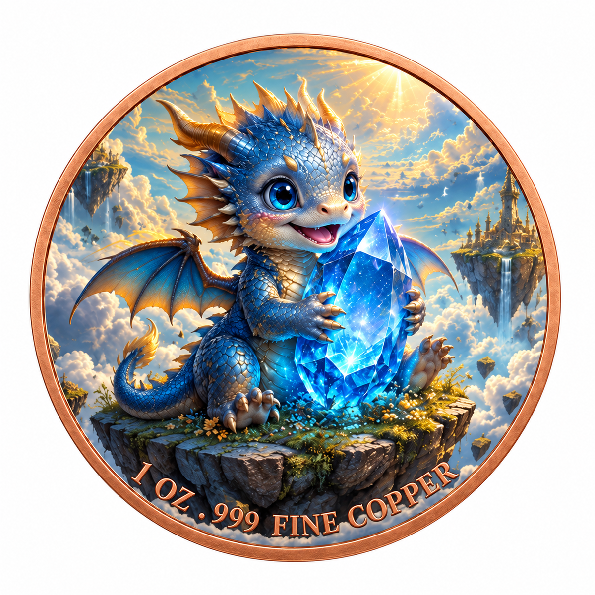 Himmelsdrache mit Kristall – 1 oz Kupfermedaille