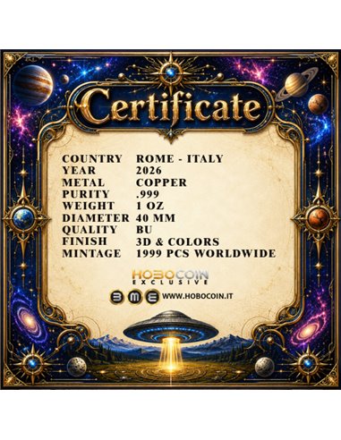 Kupfermedaille 1 oz – Cosmic Encounter: Visitors from the Stars 2026 | Colors & Gold | Hobo Coin Exclusive