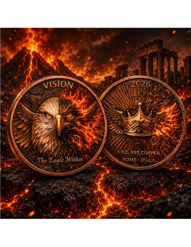 Kupfermedaille 1 oz – Vision: The Eagle Within 2026 | Virtues Series | Cu .999 | Rom, Italien | Limitiert 2.000 Stück