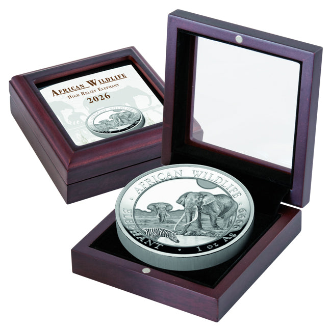 Somalia - African Wildlife Elefant 2026 - 1 Oz Silber High Relief PP