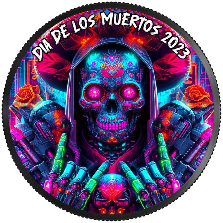 México Día de los Muertos – Cyberpunk | 1 oz Silbermünze | Ag .999 | Ruthenium | Farbdruck | 2023*
