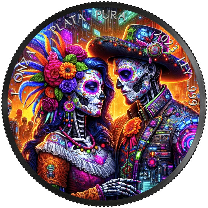 México Día de los Muertos – Cyberpunk | 1 oz Silbermünze | Ag .999 | Ruthenium | Farbdruck | 2023*
