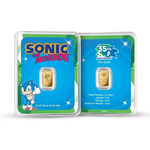 Sonic the Hedgehog – 35. Jubiläum | 0,5 g Goldbarren | Au .9999 | PAMP | SEGA lizenziert**