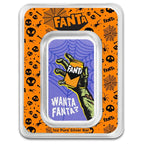 PAMP Fanta Halloween 2026 – Vorderseite des 1 oz Silberbarrens in orange-violetter Karte