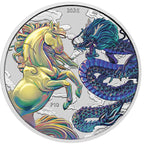 Chinese Myths and Legends: Drache & Pferd Opalite Farbig 1 oz Silber 9999 2026 – Perth Mint