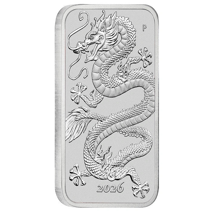Silberbarrenmünze 1 oz – Drache 2026 | Ag .9999 | BU | Perth Mint | Australien | 1 AUD