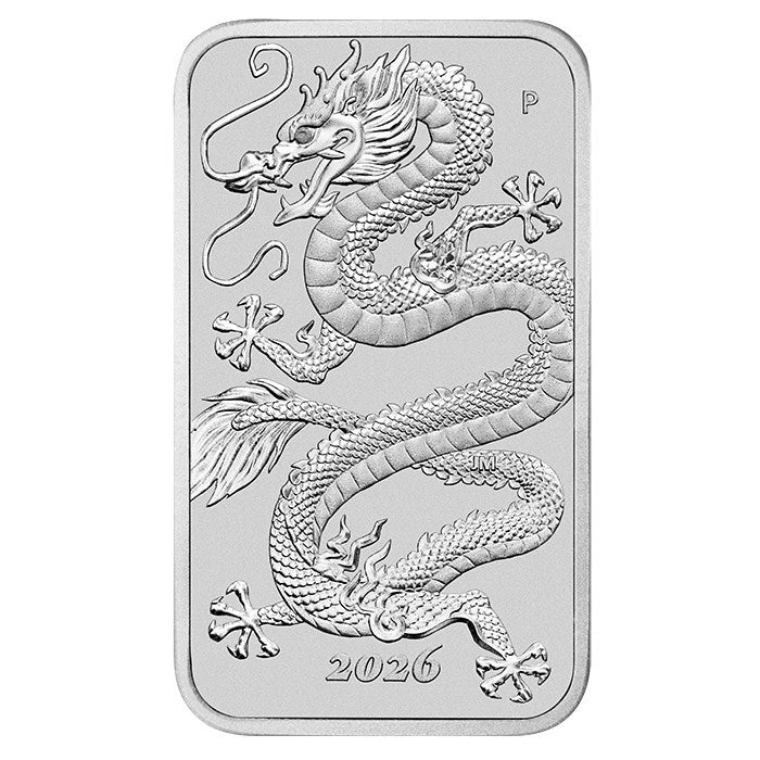 Silberbarrenmünze 1 oz – Drache 2026 | Ag .9999 | BU | Perth Mint | Australien | 1 AUD
