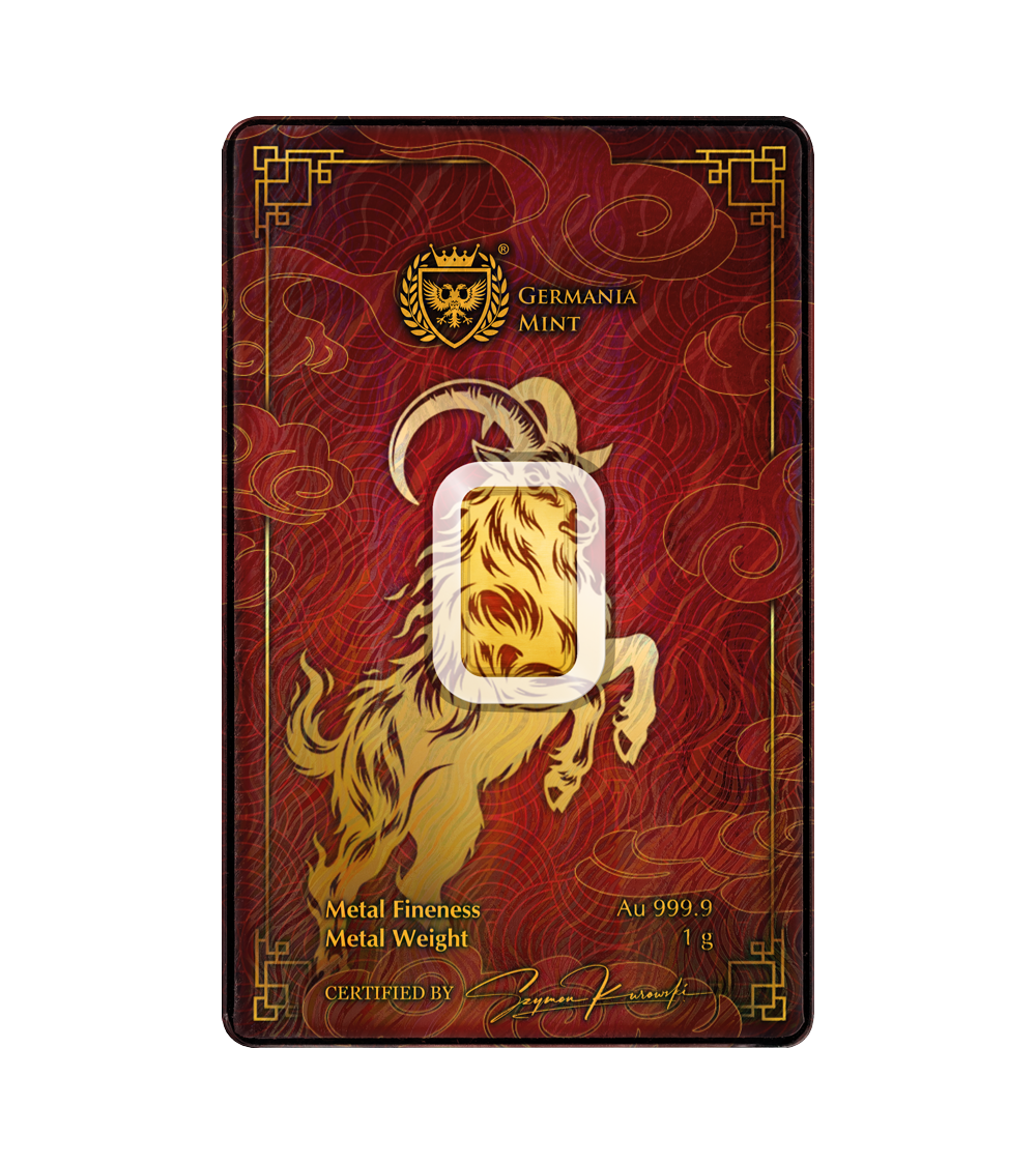 Year of the Goat 2027 – 1 g Goldbarren | Au .9999 | Germania Mint | Safepack**