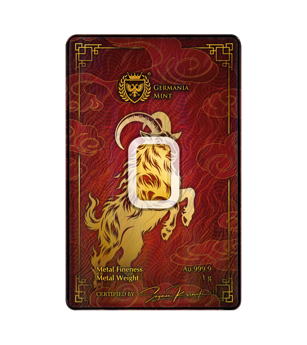 Year of the Goat 2027 – 1 g Goldbarren | Au .9999 | Germania Mint | Safepack**