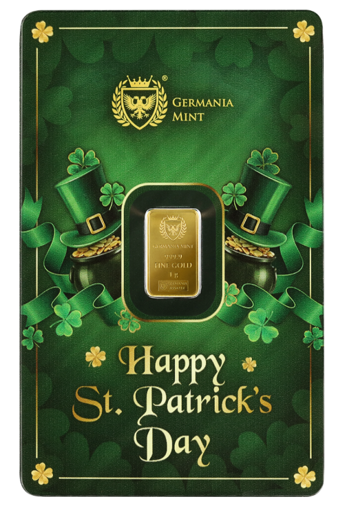 Germania Mint Gold Minted Bar 1g - St. Patrick's Day, 999 Gold