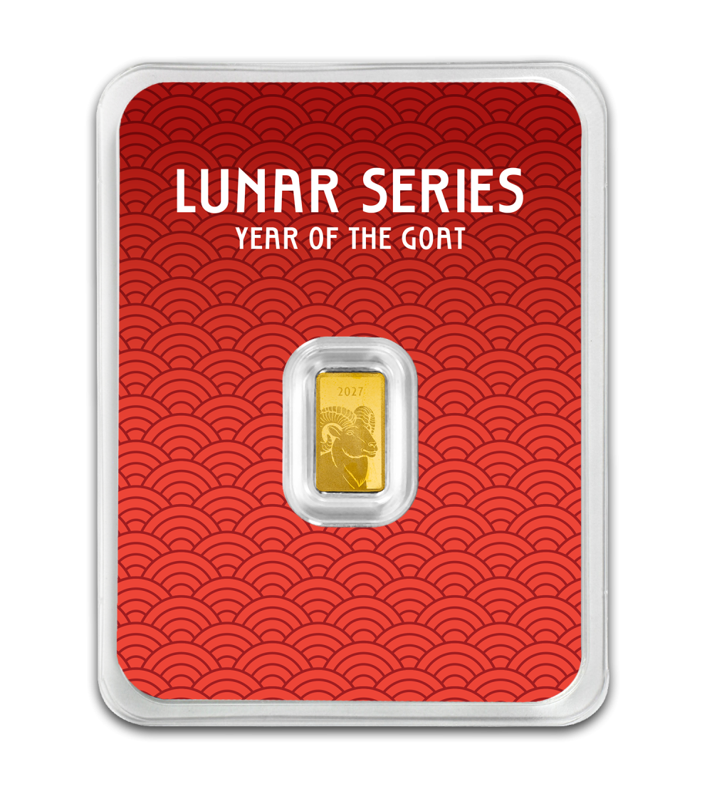 Lunar Year of the Goat 2027 – 1 g Goldbarren | Au .9999 | Proof-like | PAMP | Safepack**