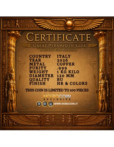 Great Pyramid of Giza – Five Ancient Wonders | 1 kg Kupfer Round | Italy 2026