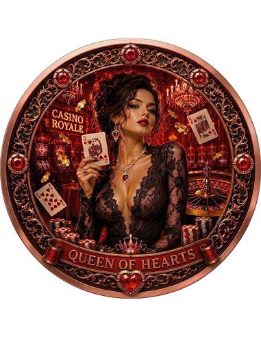 Kupfermedaille 1 oz – Queen of Hearts | Casino Royale Series 2026 | Hochrelief & Colors | Limitiert 3.000 Stück