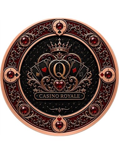 Kupfermedaille 1 oz – Queen of Hearts | Casino Royale Series 2026 | Hochrelief & Colors | Limitiert 3.000 Stück