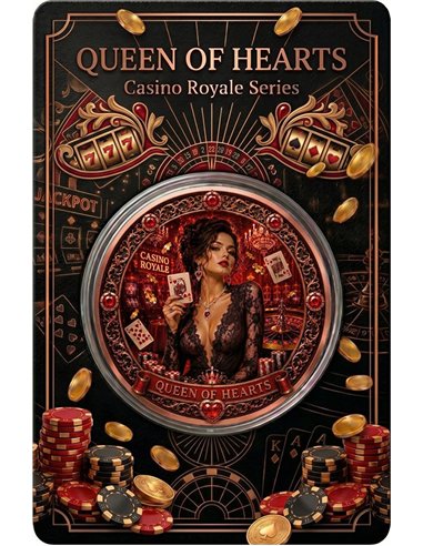 Kupfermedaille 1 oz – Queen of Hearts | Casino Royale Series 2026 | Hochrelief & Colors | Limitiert 3.000 Stück