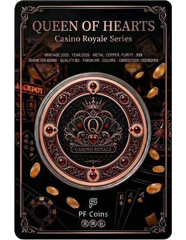 Kupfermedaille 1 oz – Queen of Hearts | Casino Royale Series 2026 | Hochrelief & Colors | Limitiert 3.000 Stück