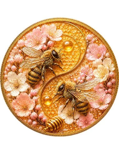 Kupfermedaille 1 oz – Honey Bee: Cherry Blossom 2026 | Golden Matt & Colors | Cu .999 | Nummeriert | 1.000 Stück