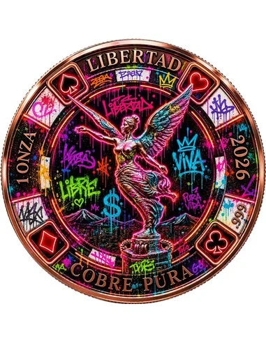 Kupfermedaille 1 oz – Libertad Neon Poker Chip 2026 | Hochrelief & Colors | Limitiert 2.000 Stück